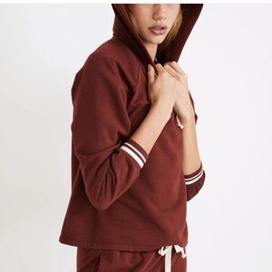 Madewell Maroon Hooded Sweatshirt with Striped Cuffs